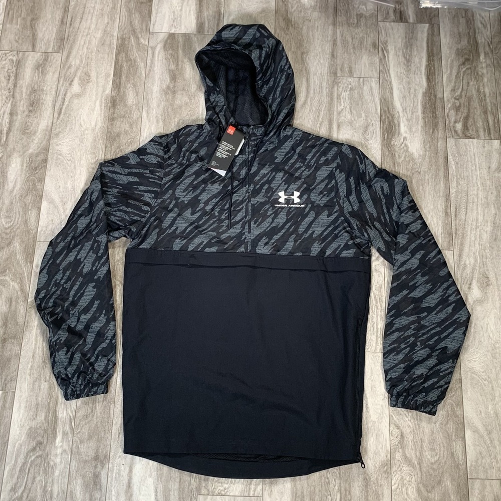 Under Armour Windbreaker Mens Small Black Gray Camo Outdoors Pullover NWT